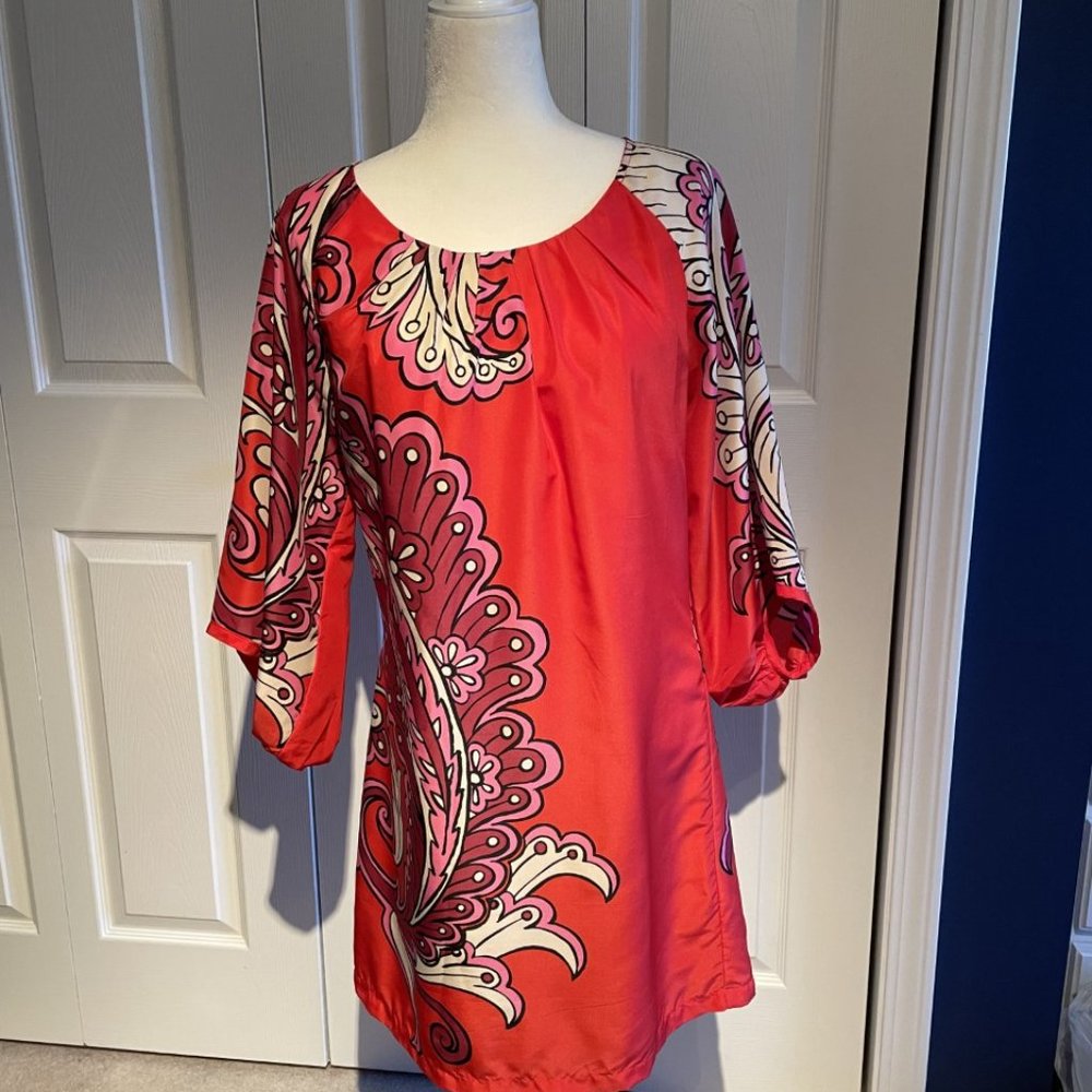 Uncle Frank Size Small Boho Tunic Dress Red Paisley Design 3/4 Sleeve Boutique